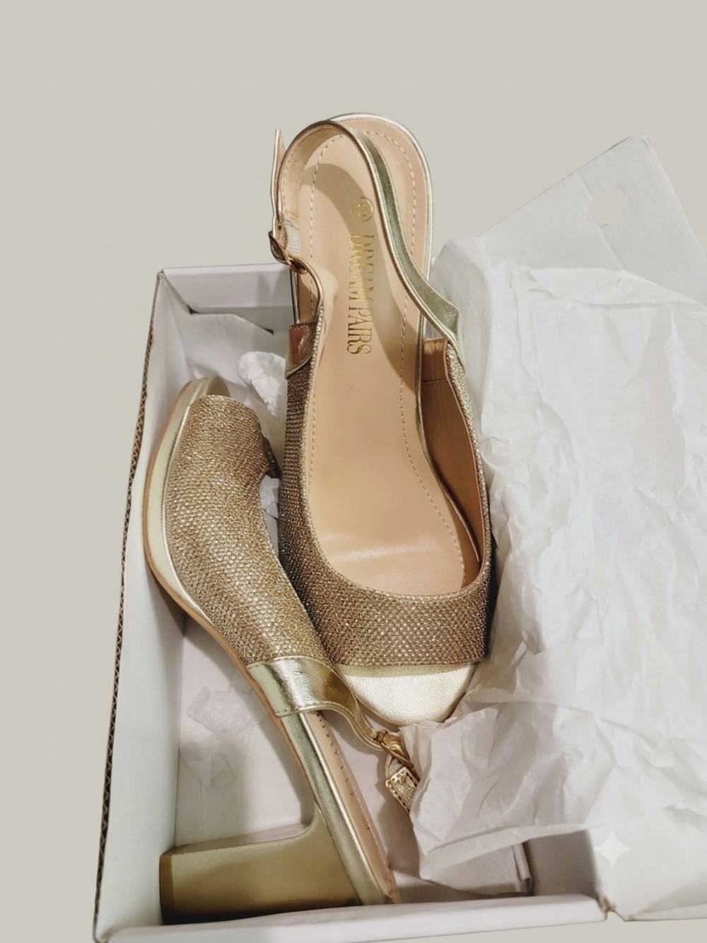 Dream Pairs Metallic Gold Slingback Block Heels